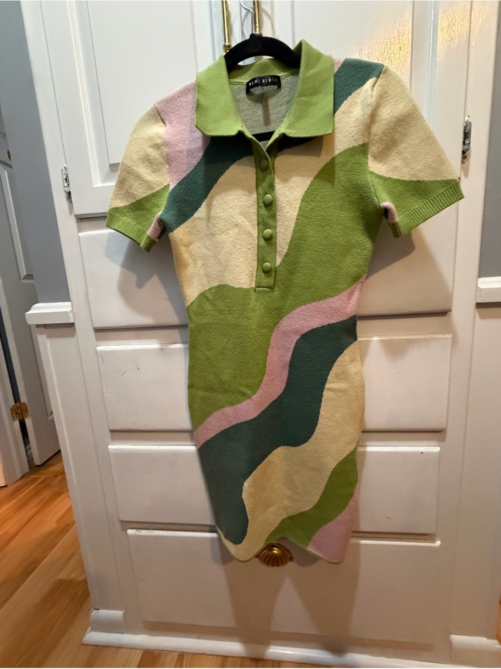 Blue Blush Sweater Dress S Form Fitting Pull On Good Condition Fun Pattern